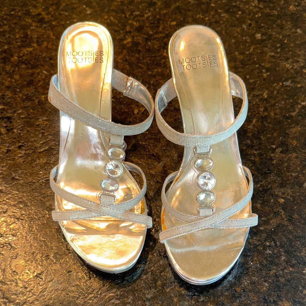 Mootsies Tootsies Silver Strappy Clear Heels